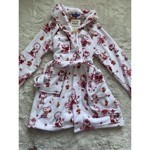Peanuts Snoopy Charlie Brown Whole Gang Valentines Soft Robe Women’s Sz S / M - Picture 2 of 11